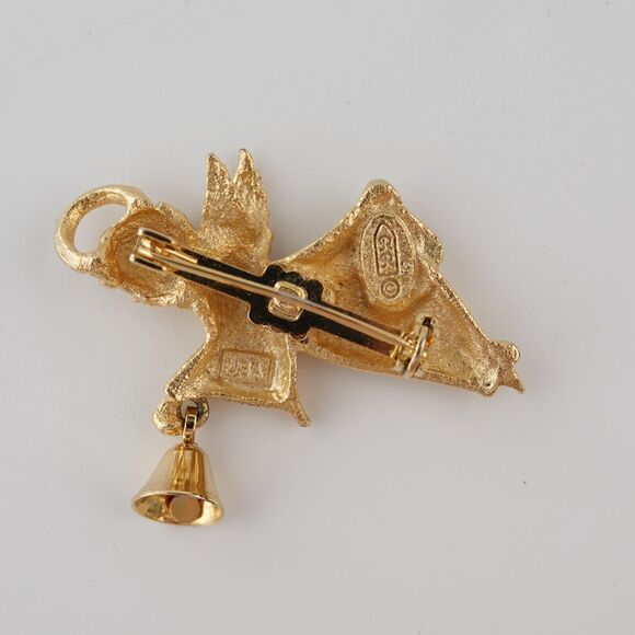 Vintage Gold Tone Cherub Angel Ringing Bell Brooch Pin - Picture 6 of 16